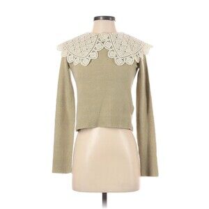 ZARA Light Pistachio Green Crochet Collar Cropped Knit Sweater - S